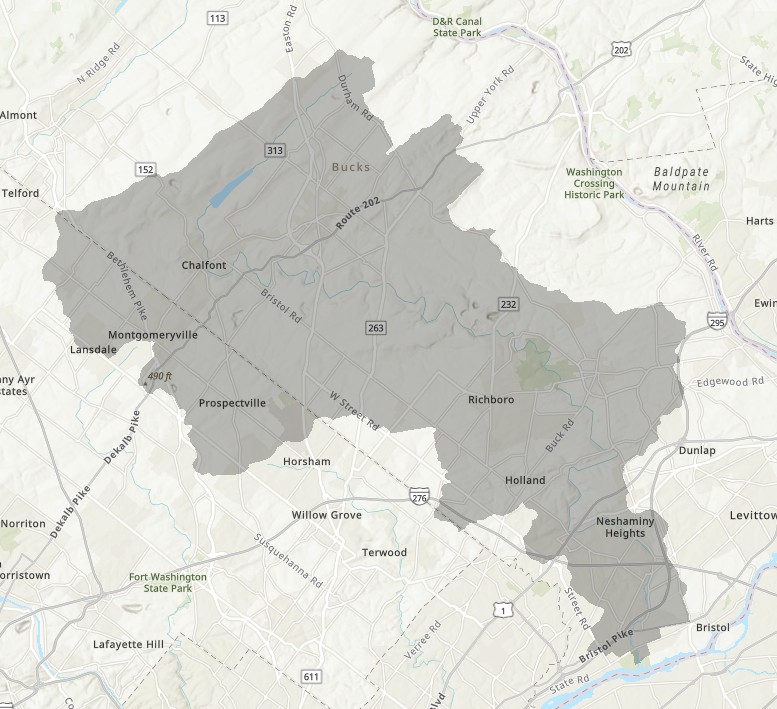 Map showing the boundary of the Neshaminy Watershed